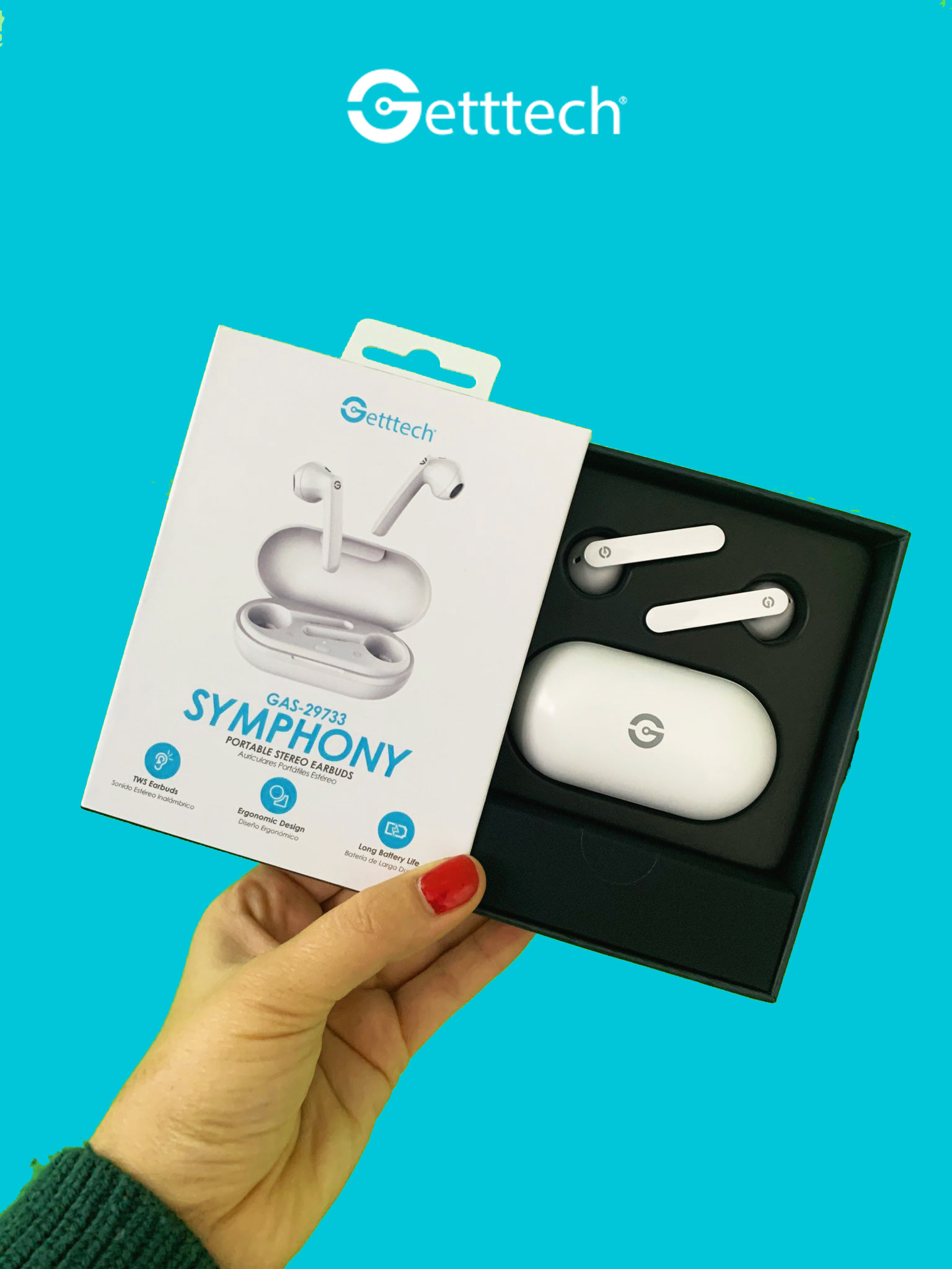 GETTTECH Audifonos Symphony Inalámbricos c/micrófono – Bluetooth, Blanco (GAS-29733)
