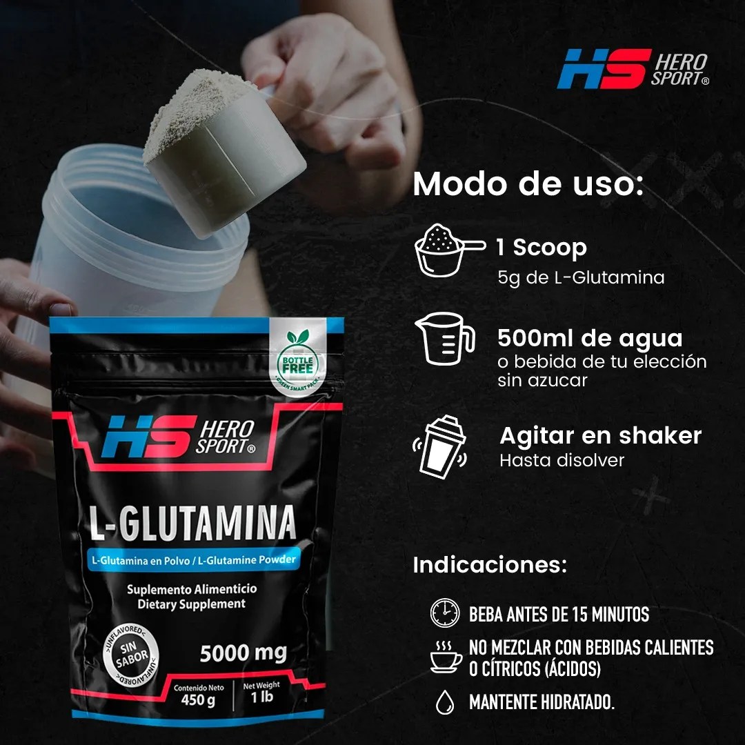Hero Sport L-glutamina En Polvo 5000mg 450g