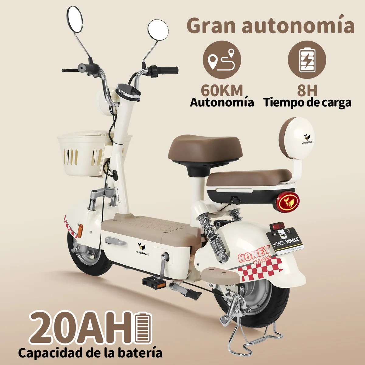 Moto Bicicleta Eléctrica U4s Con Alarma 35km/h Batería 20ah Color Crema