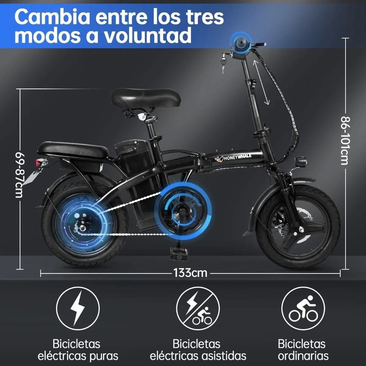 Bicicleta Eléctrica Plegable Honey Whale S6 600w 35km/h S6 NEGRO