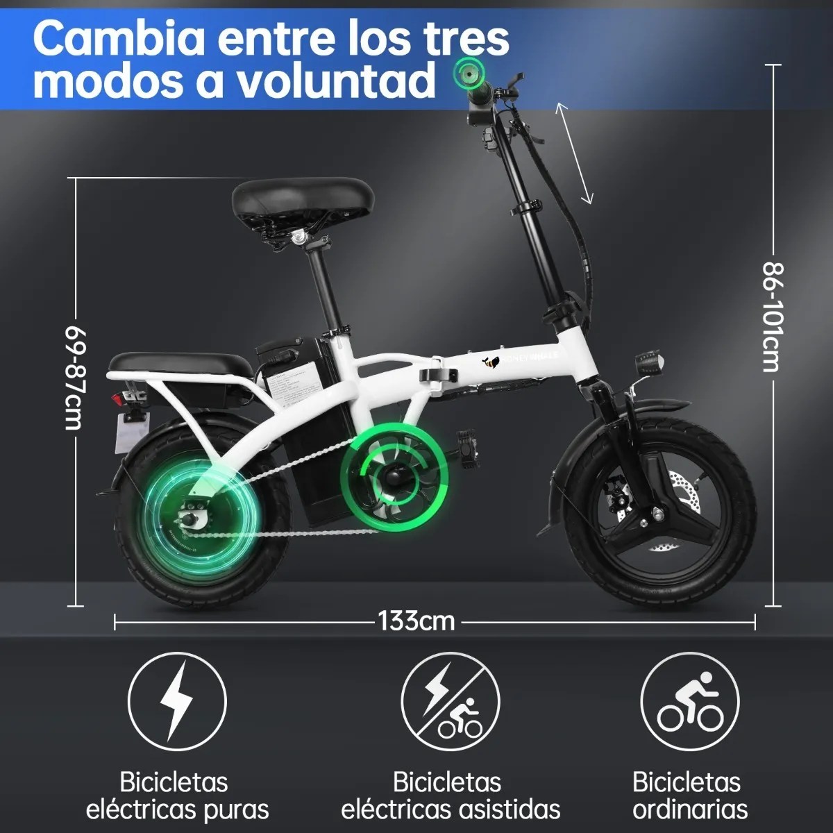 Bicicleta Eléctrica Plegable Honey Whale S6 600w 35km/h S6 BLANCO