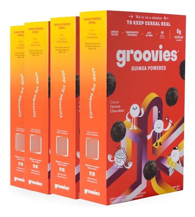 Groovies cereal saludable quinoa sin gluten chocolate 4 pzs