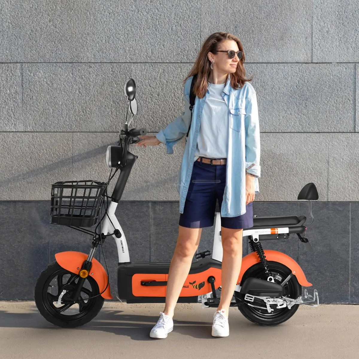 U1s Bicicleta Eléctrica Para Adultos Con Dos Asientos, Honeywhale Bicimoto Eléctrica Con Alarma, Pontencia Máxima 650w, Velocidad Máxima 31km/h, Autonomía 60-65km, Batería 20ah, Color Naranja