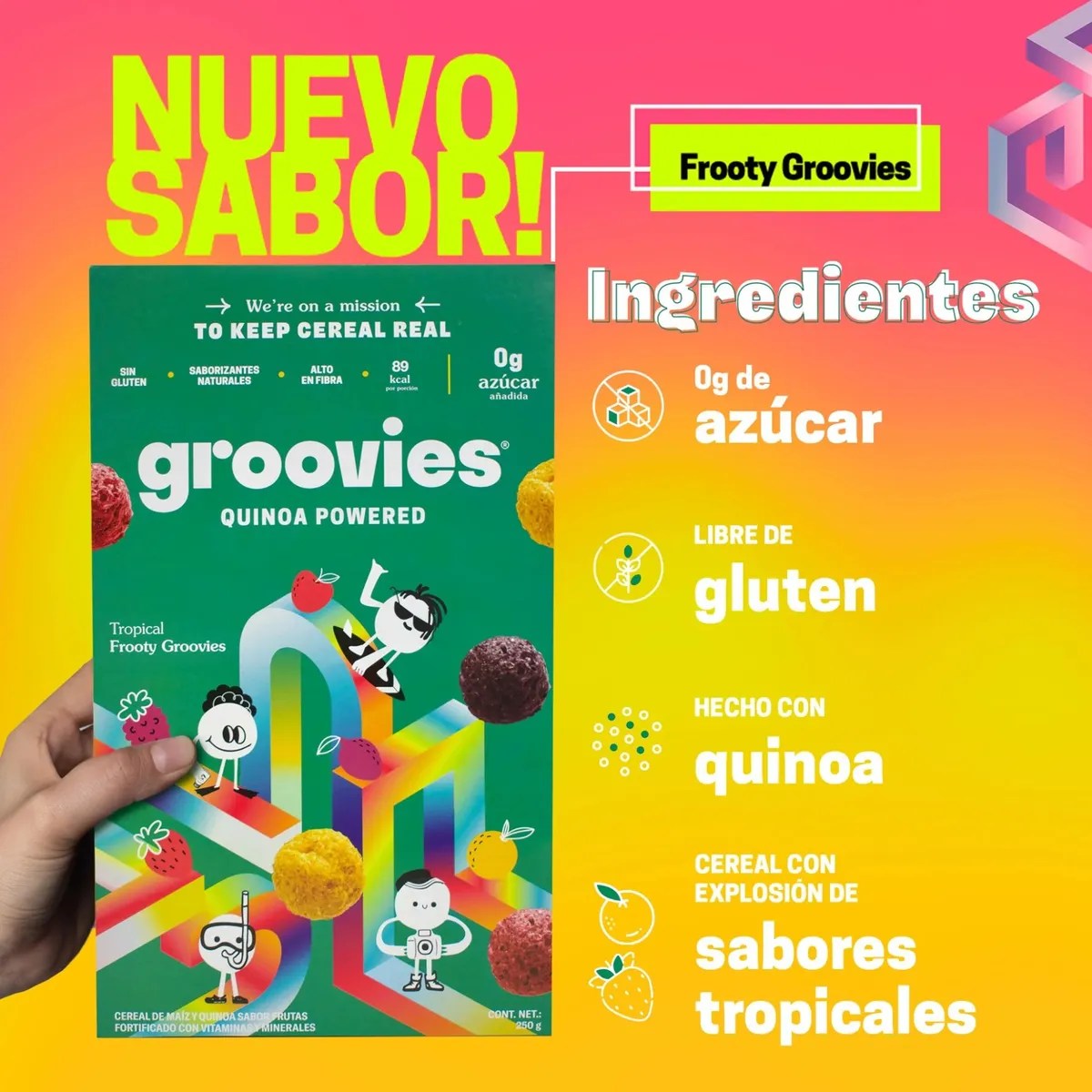 Cereal Saludable Groovies Quinoa Sin Gluten Frooty 250g 4pzs