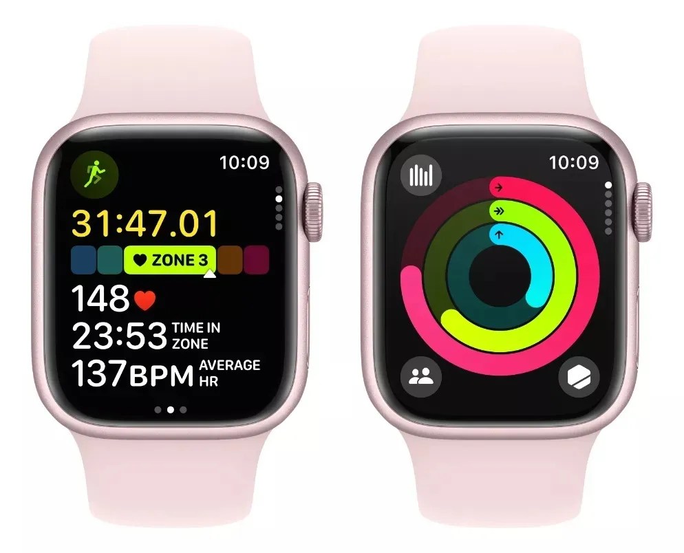 Apple Watch Series 9 GPS + Celular • Caja de aluminio rosa de 45 mm • Correa deportiva rosa claro
