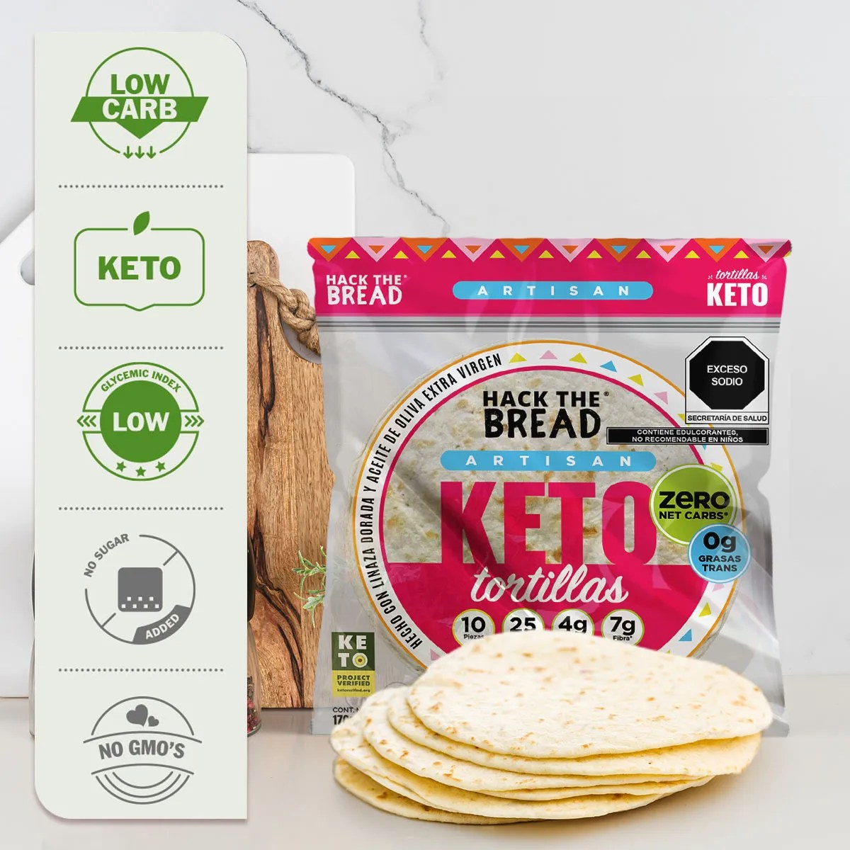 Tortillas Keto Zero Carbs, 22.5 Calorías, Hackthebread 3pack