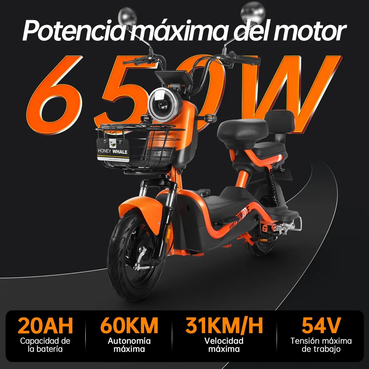 Bicicleta Eléctrica Autonomía 55-60km 31km/h U3s Honey Whale – Naranja