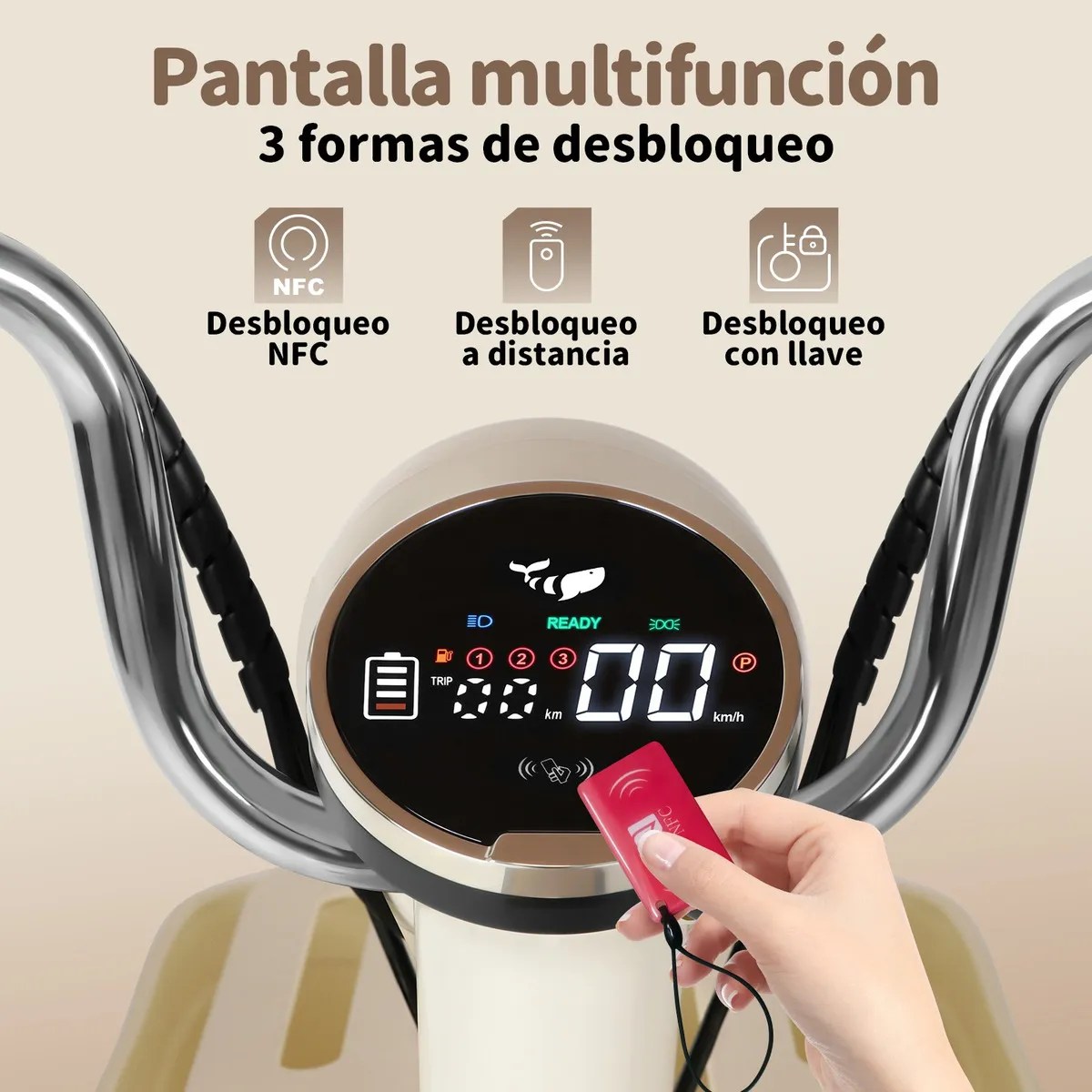 Moto Bicicleta Eléctrica U4s Con Alarma 35km/h Batería 20ah Color Crema