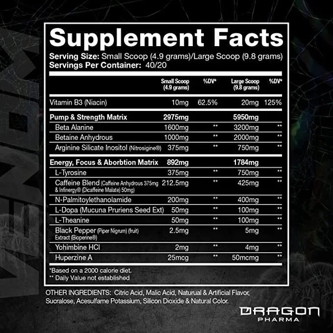 Pre Entreno Dragon Pharma Venom 40 Servs Extrema Potencia Sabor MANGONADA