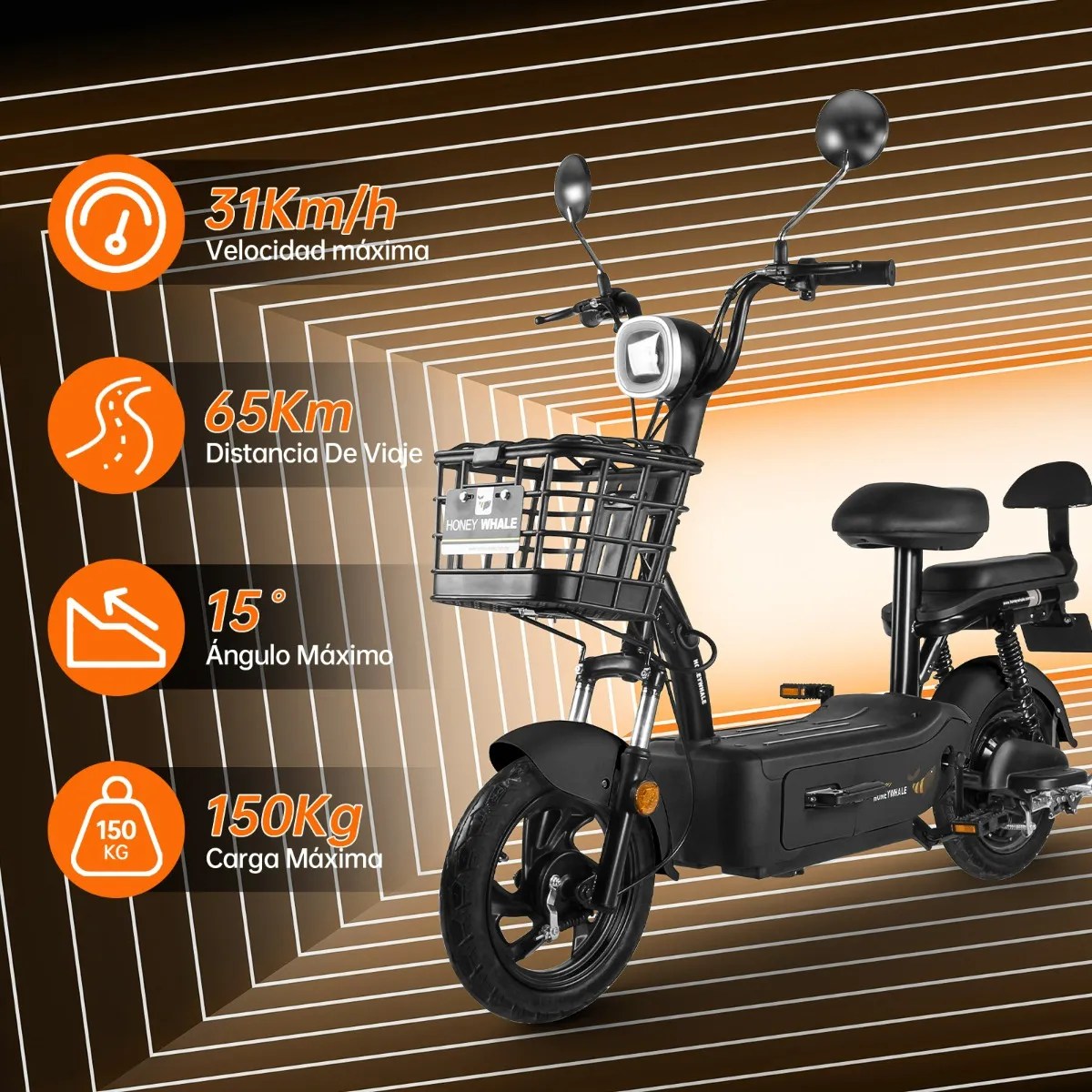 Bicicleta Eléctrica U1s 650w 31km/h 65km Moto Honey Whale