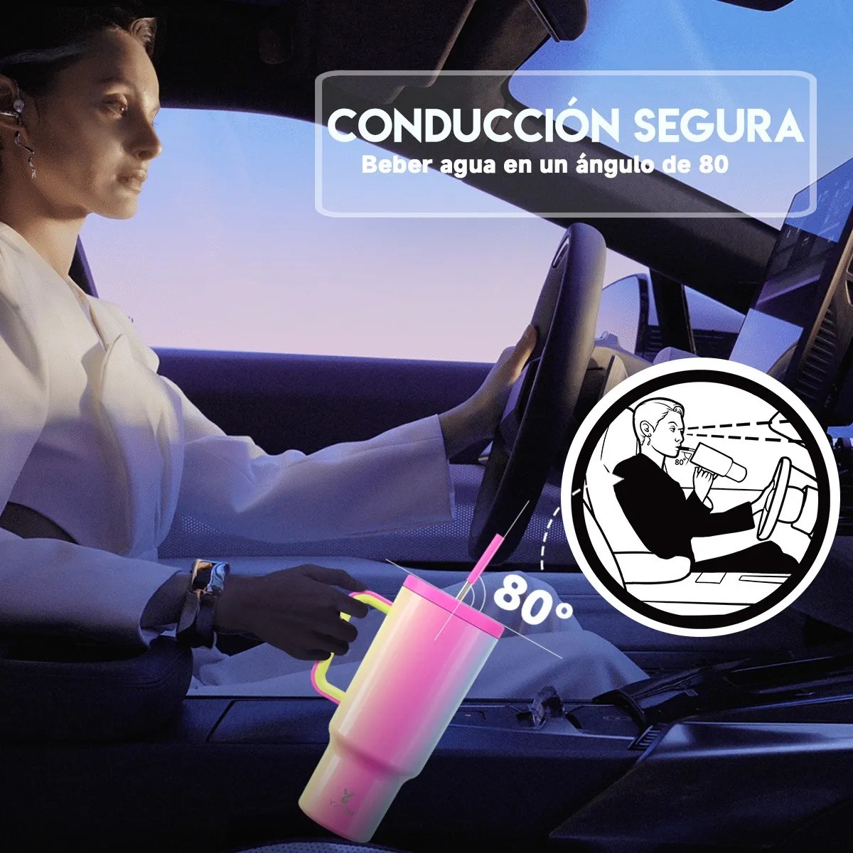Meoky Vaso 40oz Con Asa, Taza De Viaje De Acero Inoxidable