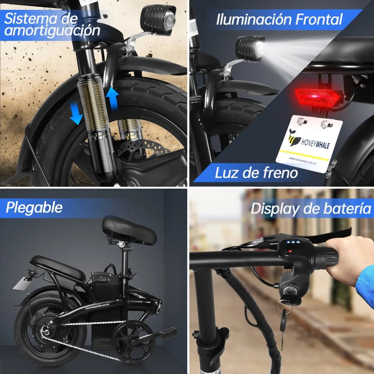 Bicicleta Eléctrica Plegable Honey Whale S6 600w 35km/h S6 BLANCO