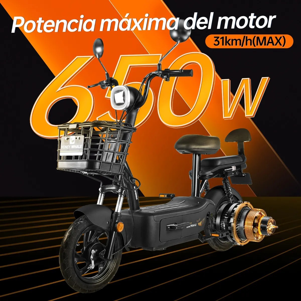 Bicicleta Eléctrica U1s 650w 31km/h 65km Moto Honey Whale