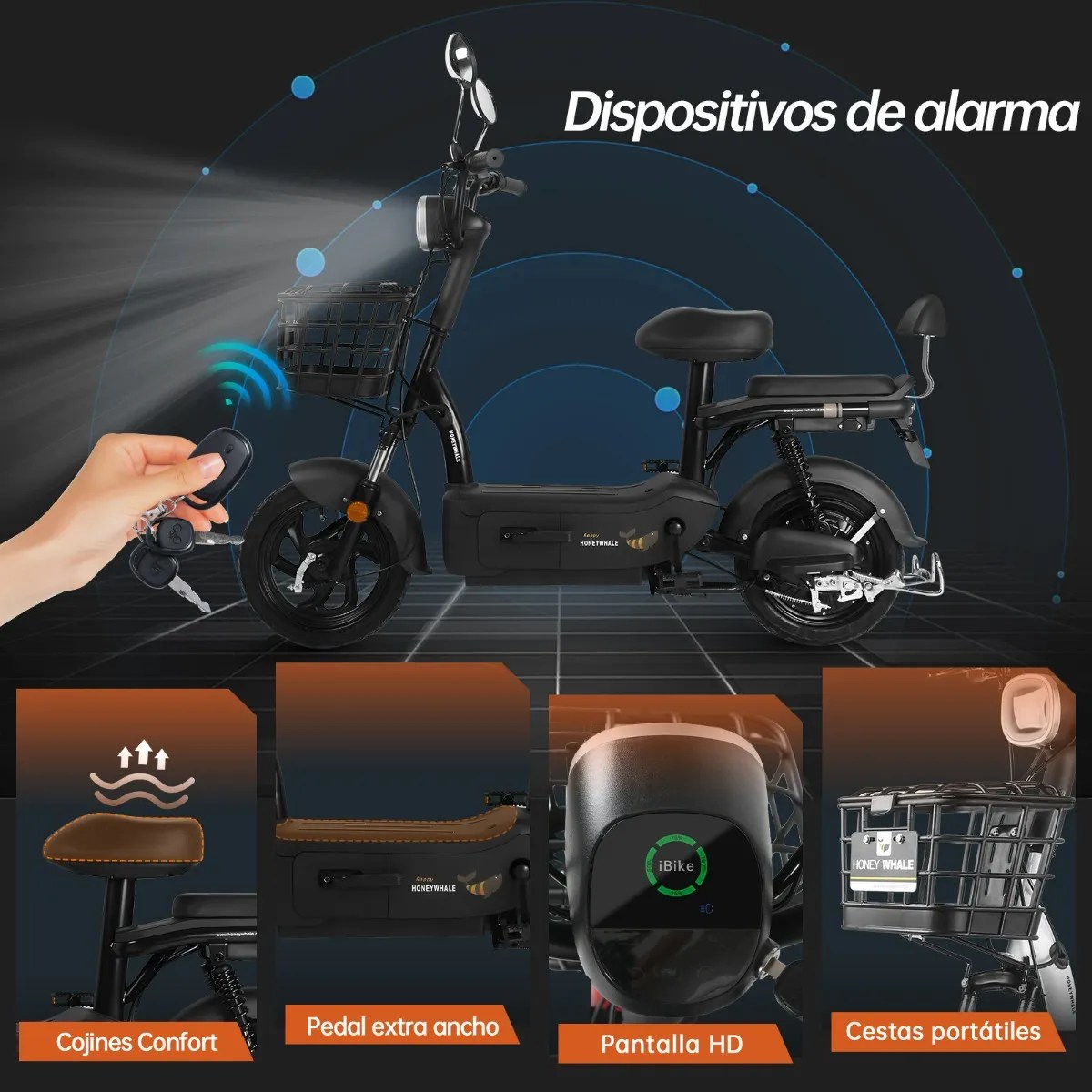 Bicicleta Eléctrica U1s 650w 31km/h 65km Moto Honey Whale