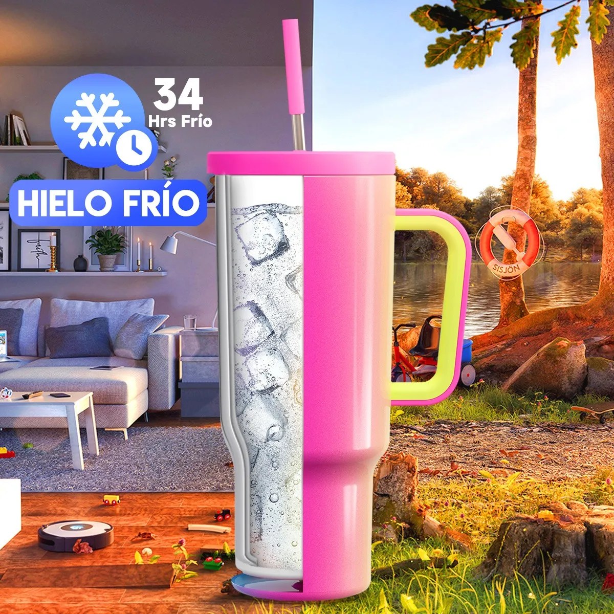 Meoky Vaso 40oz Con Asa, Taza De Viaje De Acero Inoxidable