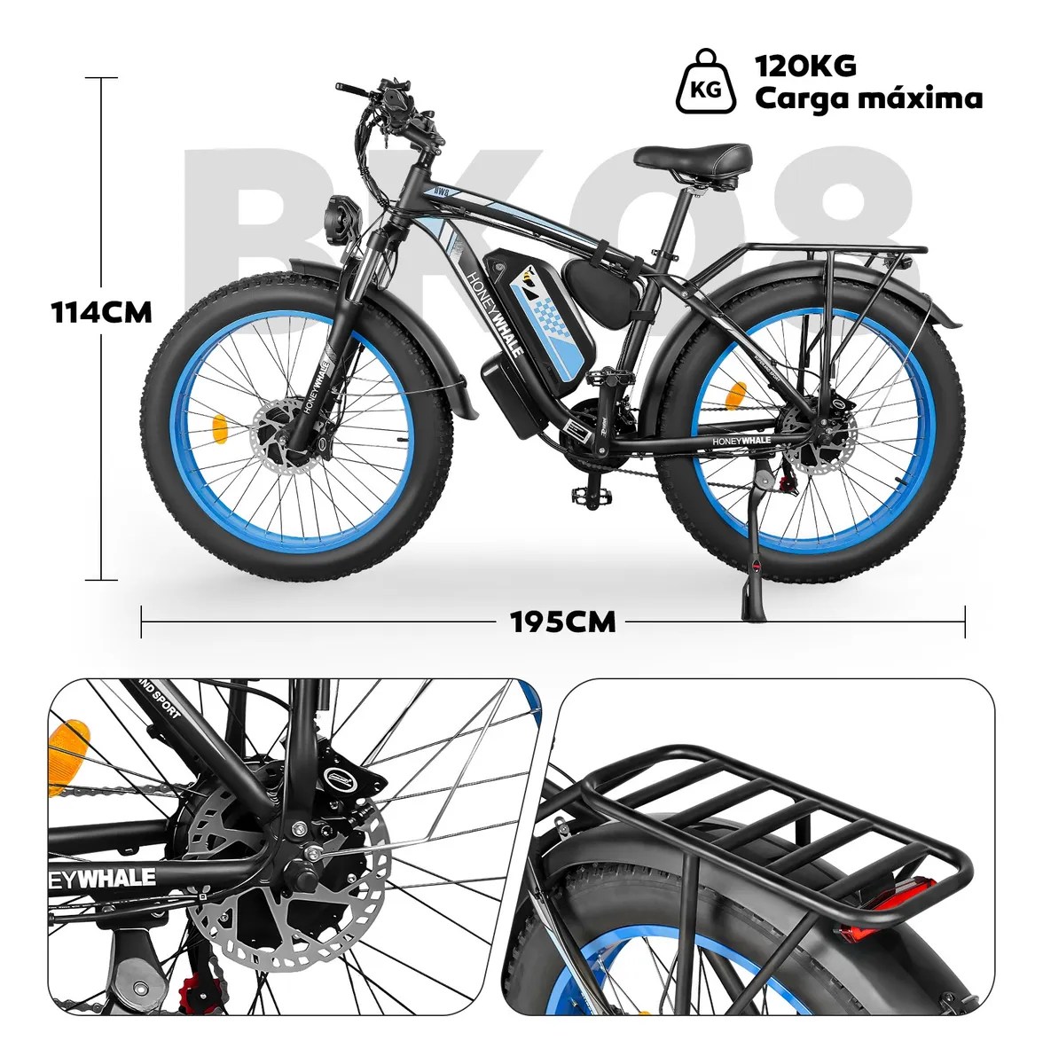 Bicicleta Eléctrica De Montaña Doble Motor Honey Whale Bk08 – Azul