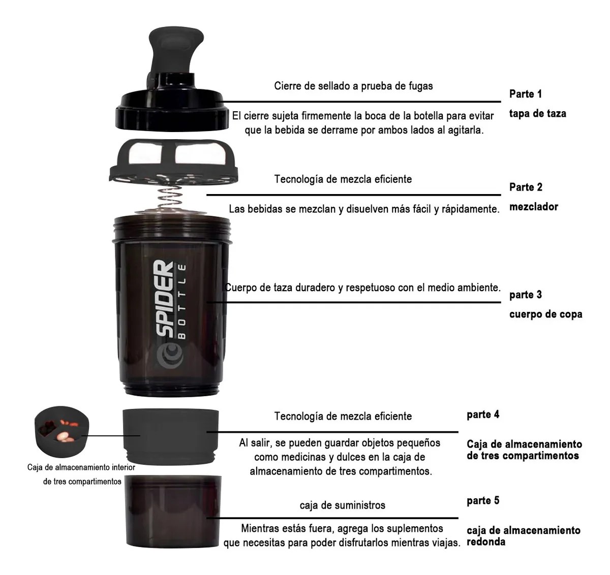 Vaso Mezclador Multifuncional Para Deportes Fitness 500ml