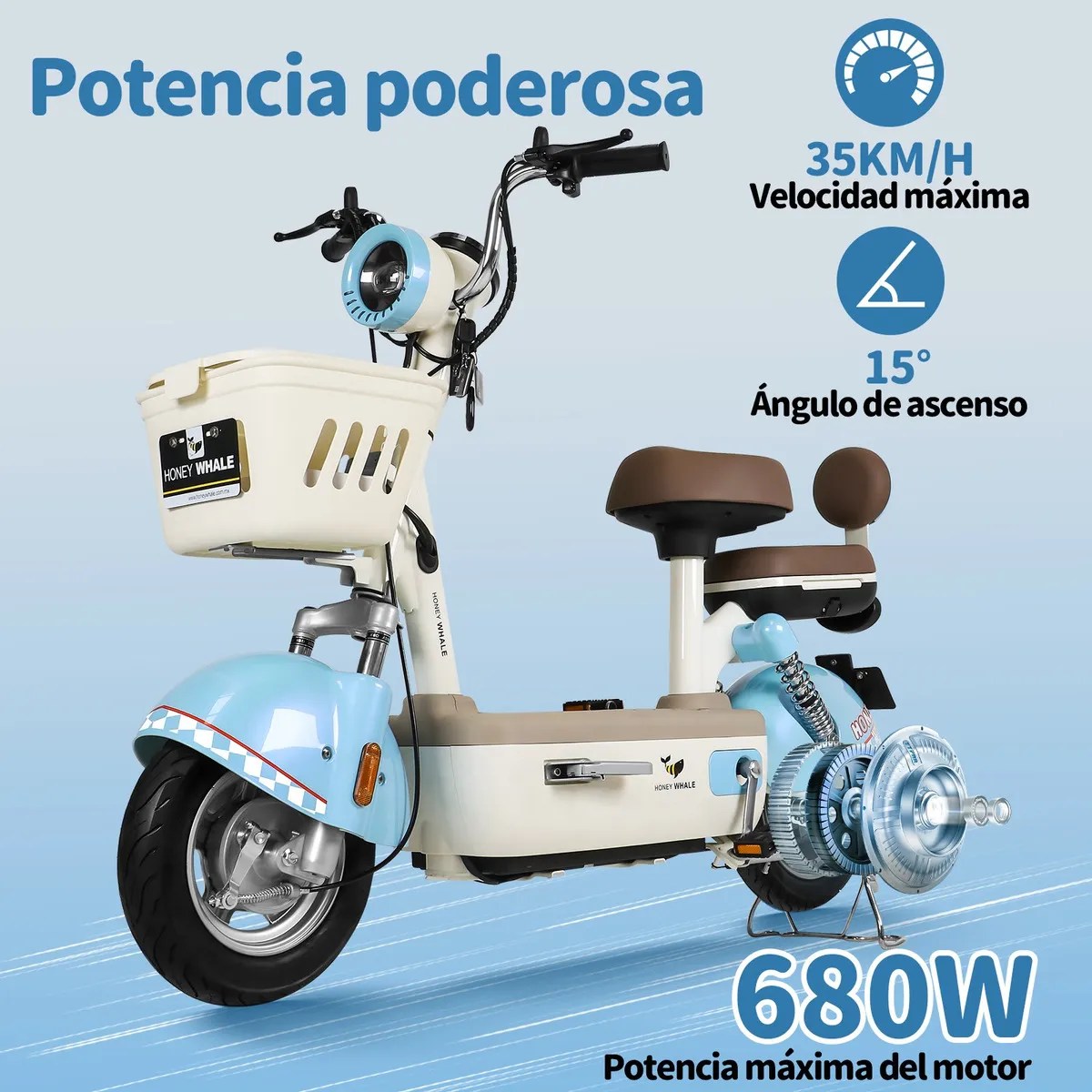 Moto Bicicleta Eléctrica U4s Con Alarma 35km/h Batería 20ah Color Azul claro