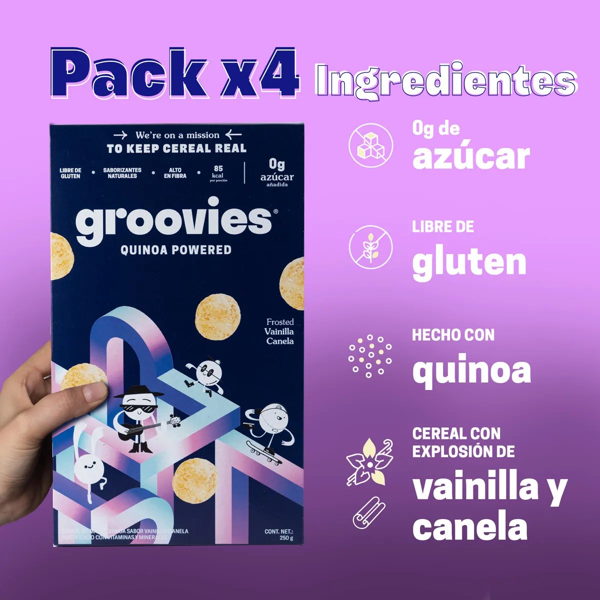 Groovies Quinoa Powered cereal saludable groovies quinoa sin gluten vainilla 4 pzs