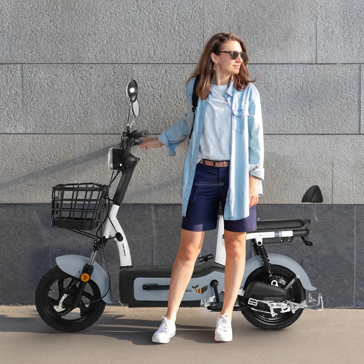 U1s Bicicleta Eléctrica Para Adultos Con Dos Asientos, Honeywhale Bicimoto Eléctrica Con Alarma, Pontencia Máxima 650w, Velocidad Máxima 31km/h, Autonomía 60-65km, Batería 20ah, Color Gris