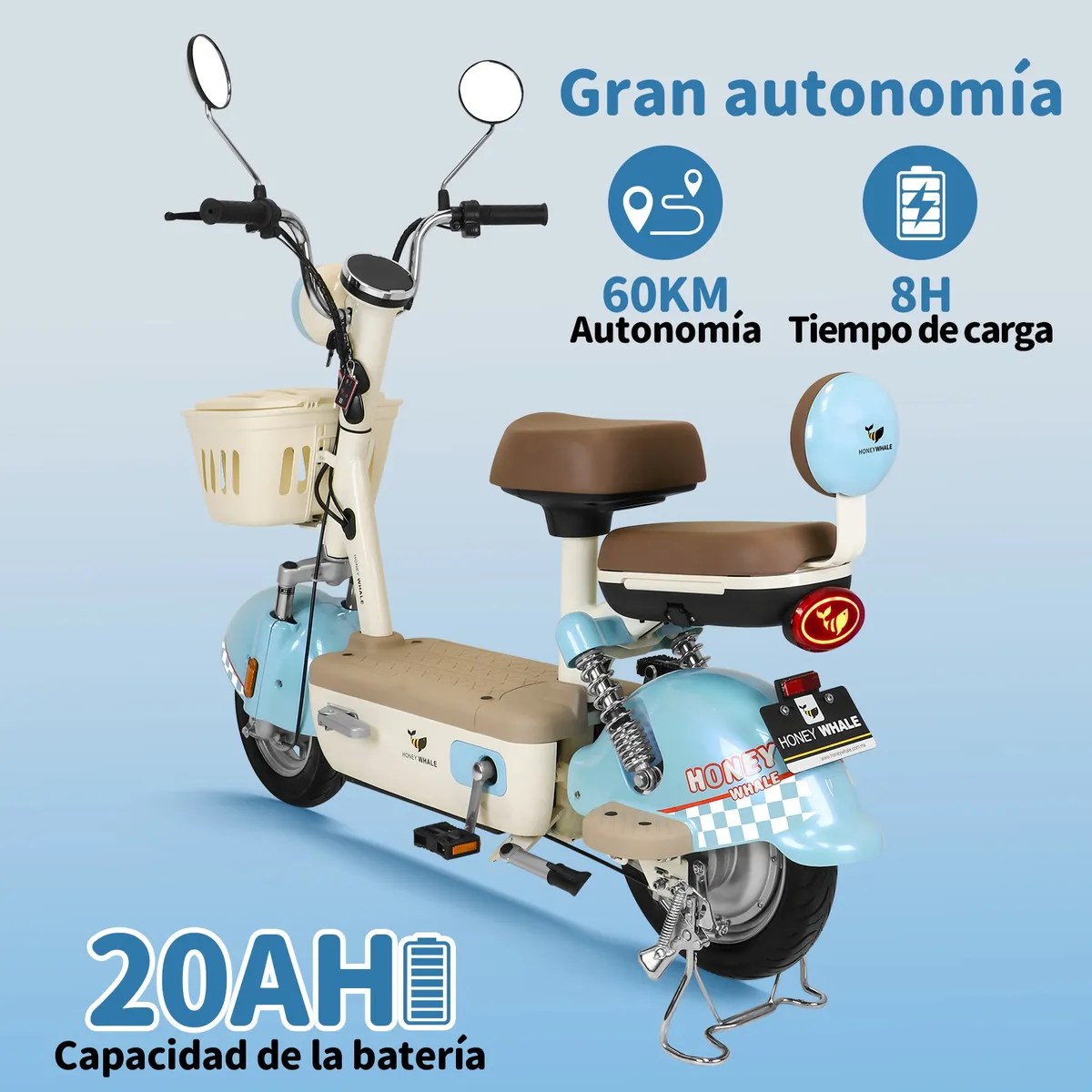 Moto Bicicleta Eléctrica U4s Con Alarma 35km/h Batería 20ah Color Azul claro