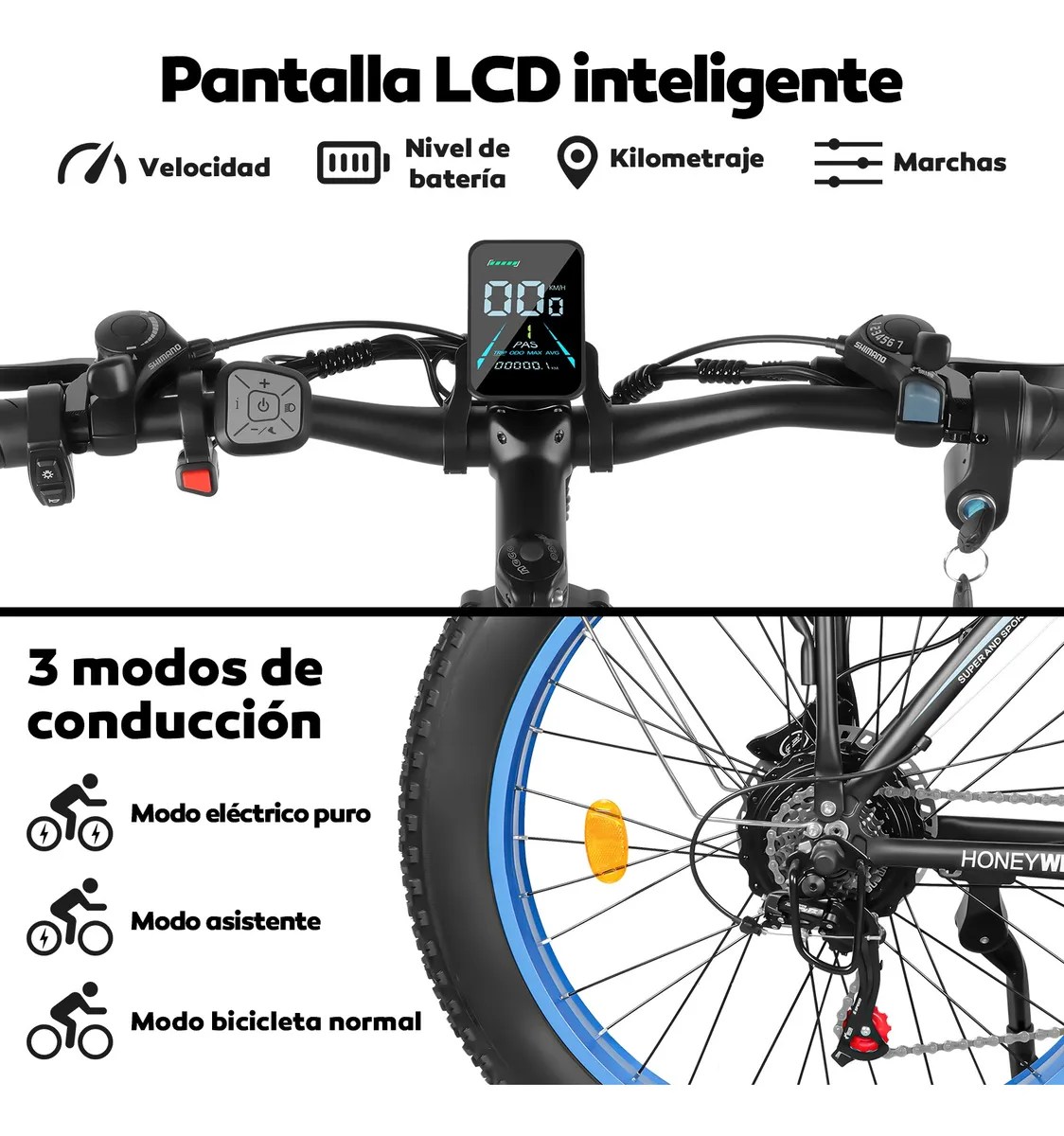 Bicicleta Eléctrica De Montaña Doble Motor Honey Whale Bk08 – Azul
