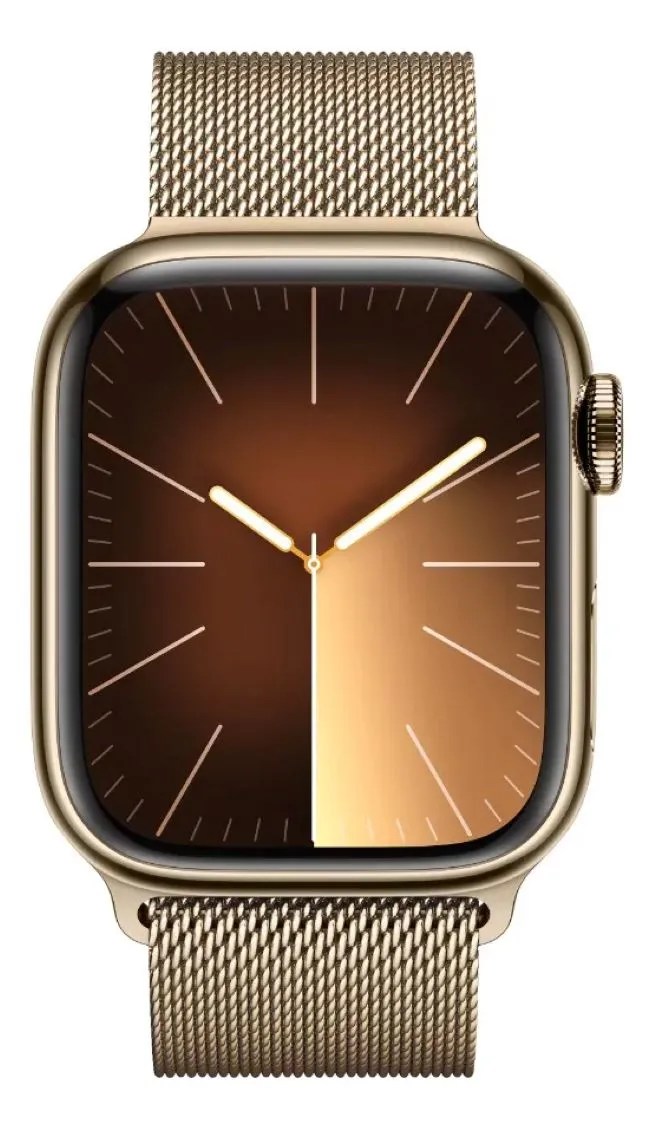 Apple Watch Series 9 GPS + Celular • Caja de acero inoxidable color oro de 41 mm • Correa estilo milanés color oro