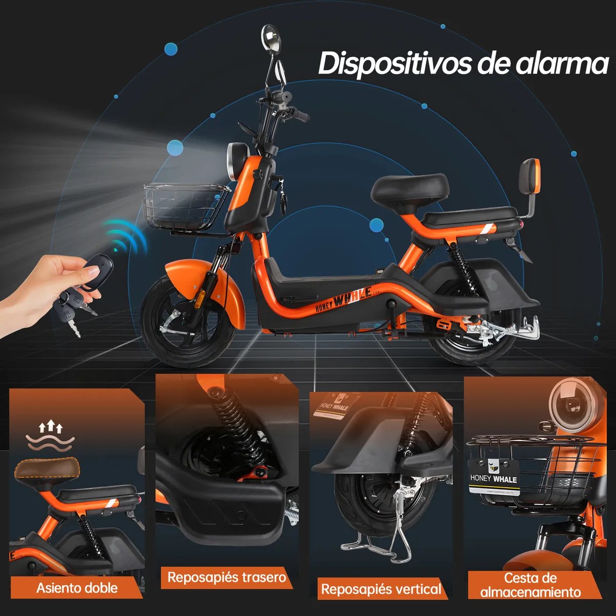 Bicicleta Eléctrica Autonomía 55-60km 31km/h U3s Honey Whale – Naranja
