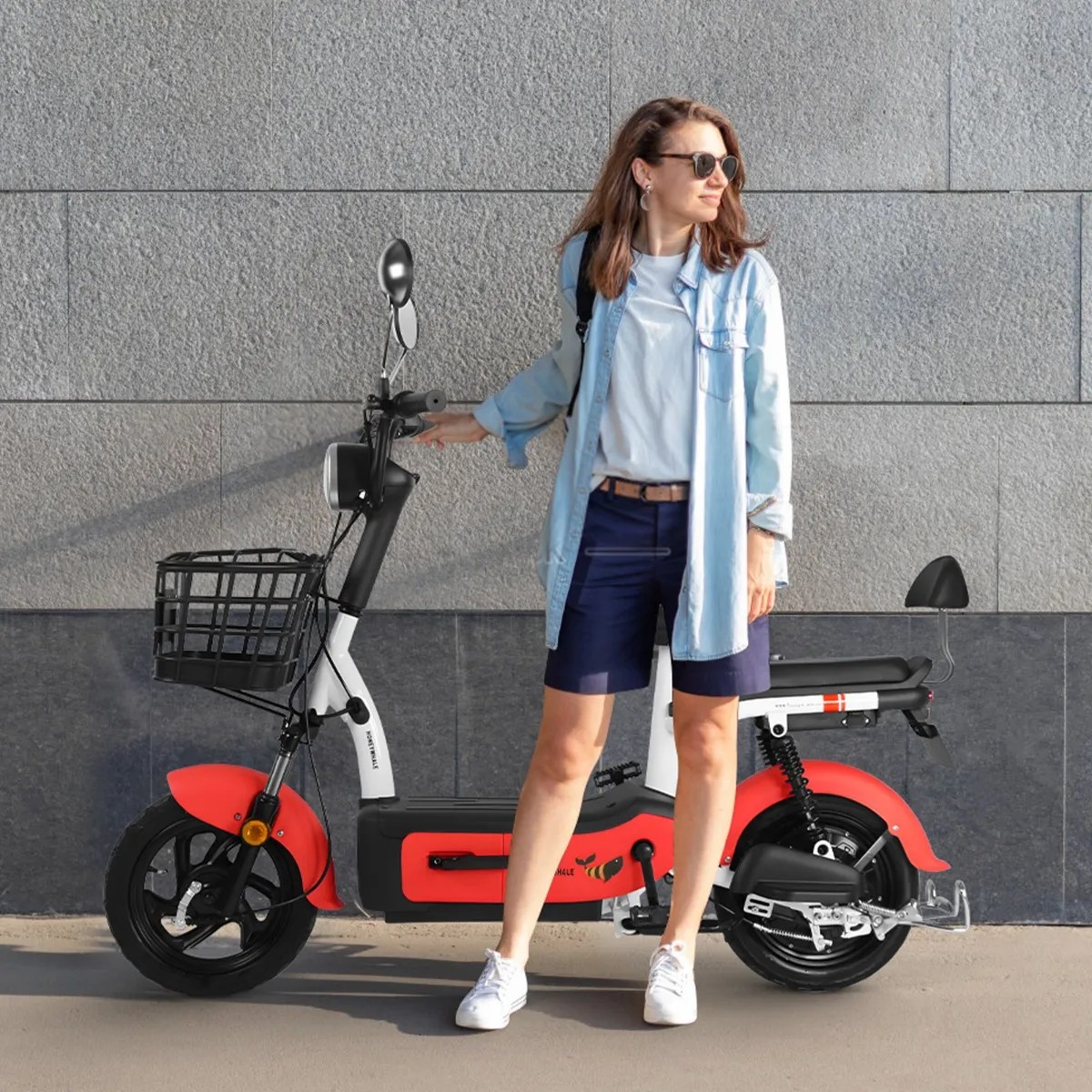 U1s Bicicleta Eléctrica Para Adultos Con Dos Asientos, Honeywhale Bicimoto Eléctrica Con Alarma, Pontencia Máxima 650w, Velocidad Máxima 31km/h, Autonomía 60-65km, Batería 20ah, Color Rojo