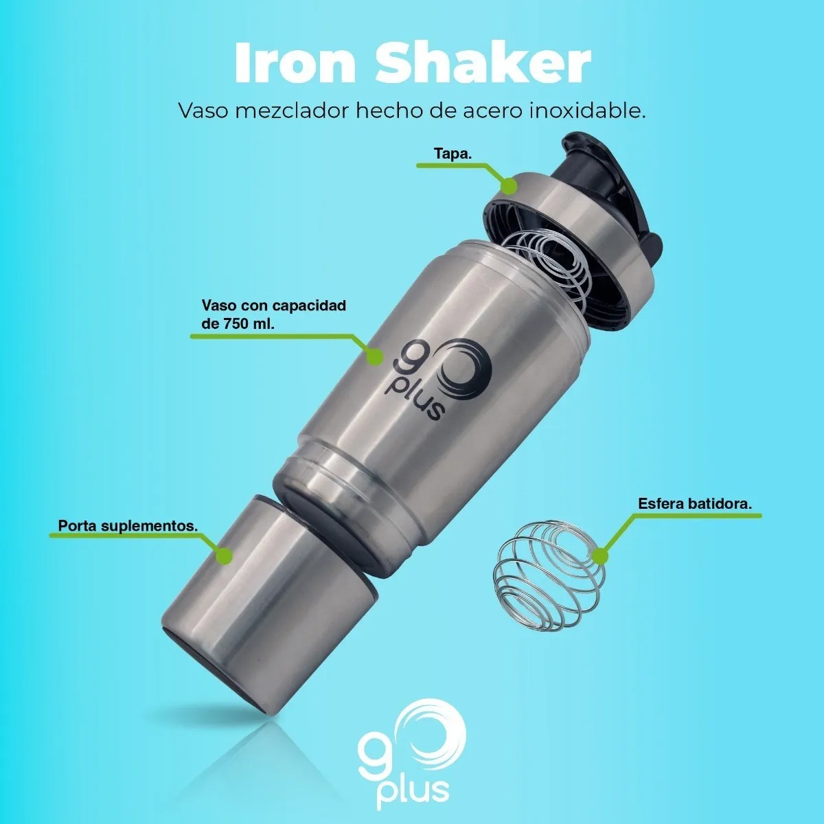 Vaso Mezclador De Proteína Iron Shaker Premium Go Plus 750ml