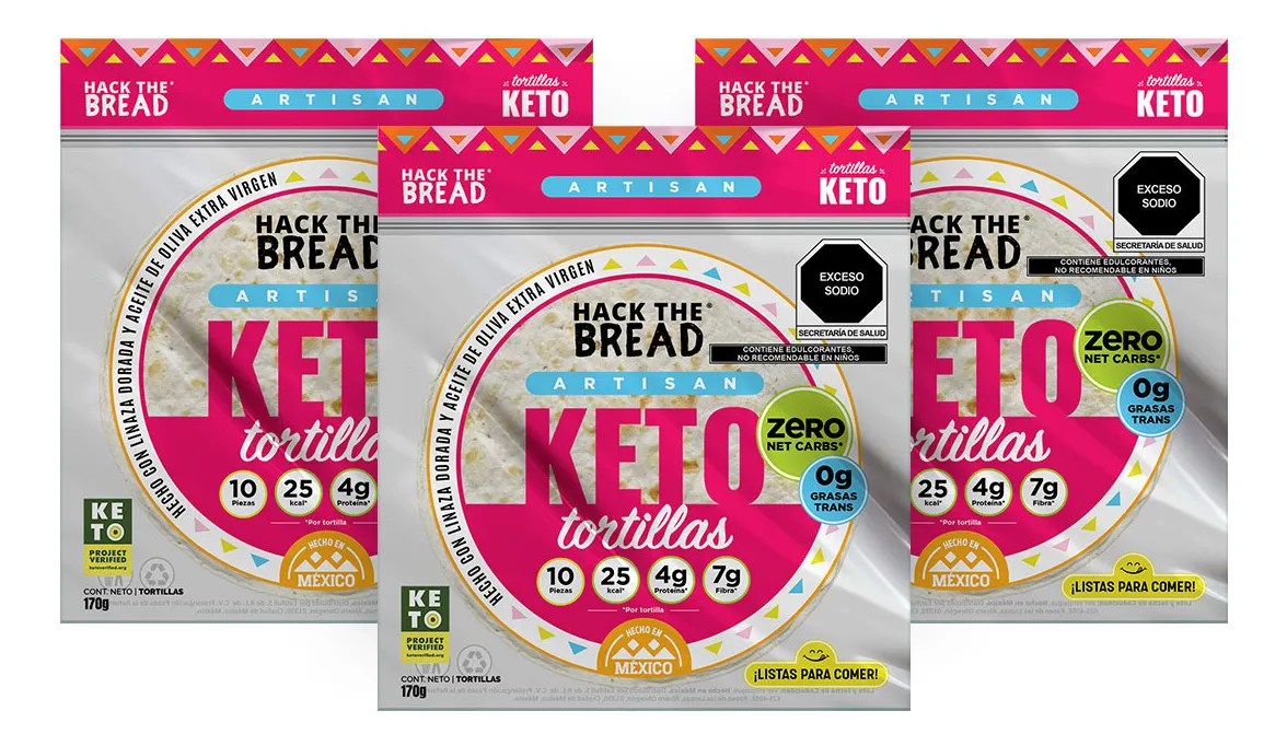 Tortillas Keto Zero Carbs, 22.5 Calorías, Hackthebread 3pack