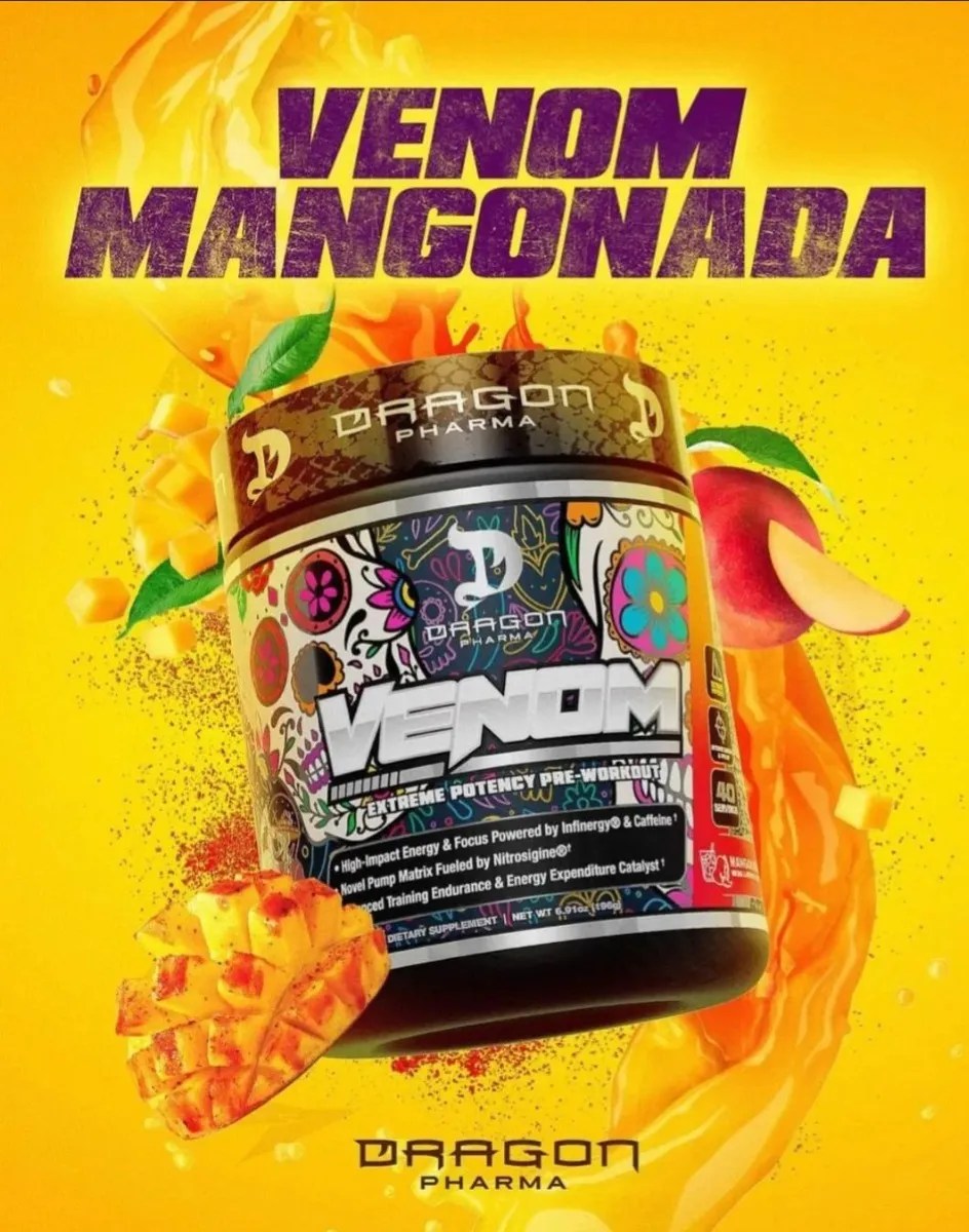 Pre Entreno Dragon Pharma Venom 40 Servs Extrema Potencia Sabor MANGONADA