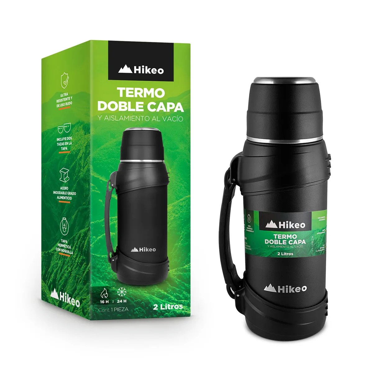 Termo de Acero Inoxidable XL (2 Litros) con Doble Pared de Aislamiento al Vacío para Uso Rudo