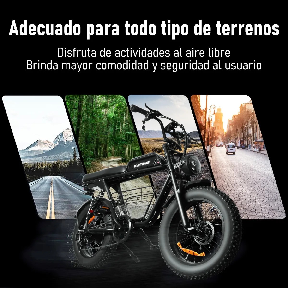 Honey Whale K7 Bicicleta Eléctrica para Adultos, Moto Bicicleta de Montaña de 7 Velocidades, Potencia del Motor 1080 W, Velocidad Máxima 48KM/H, Batería (48V, 15AH), Autonomía 40-45KM