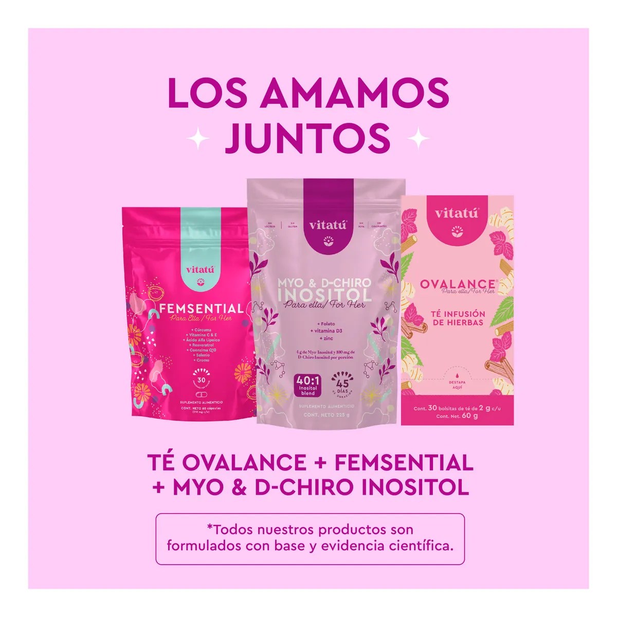 Vitatú | Myo Inositol & D-Chiro Inositol mezcla ideal 40:1 con Folato + Vitamina D3 + Zinc, Suplemento Alimenticio en polvo para Mujeres 225 g
