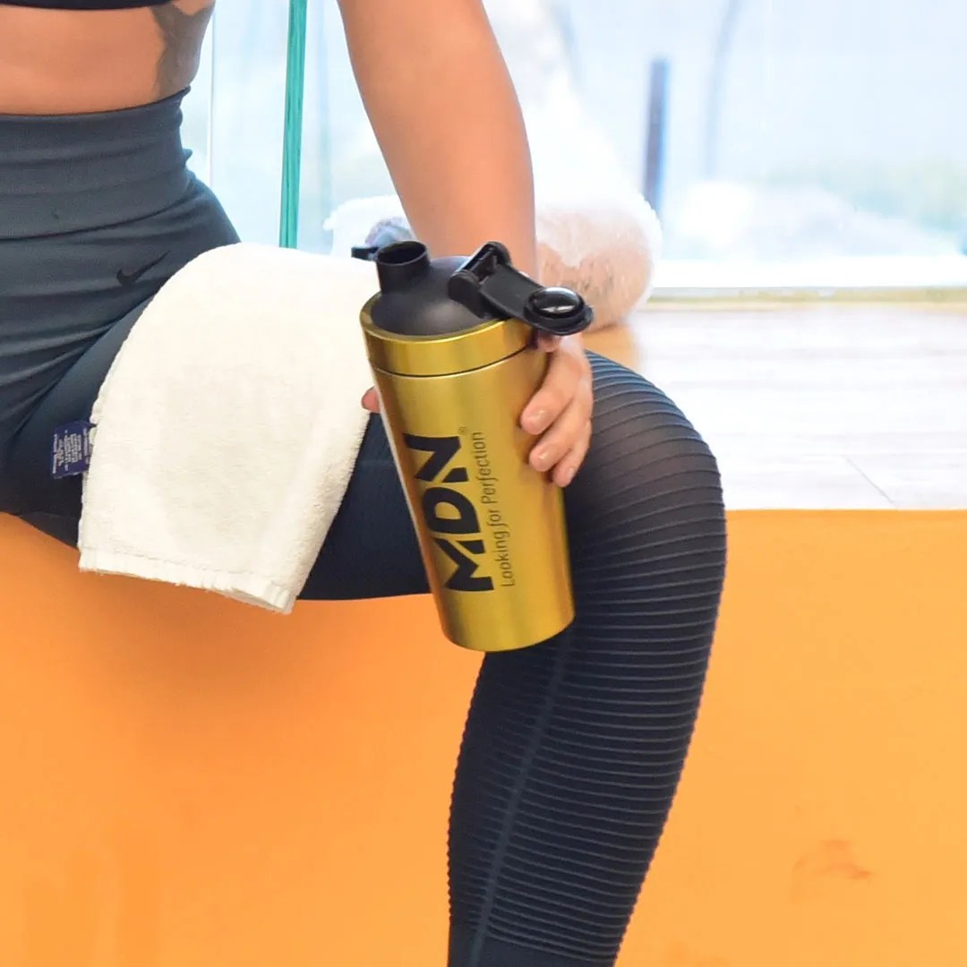 Vaso Shaker Aluminio Dorado Mdn Sports Mezclador Proteínas