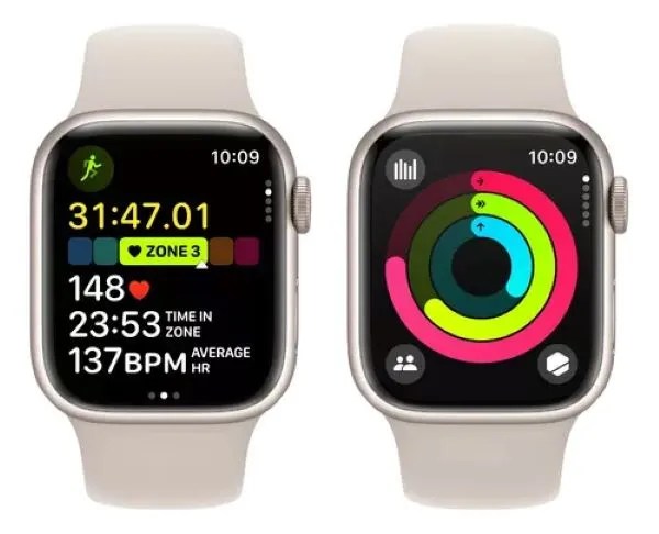 Apple Watch Series 9 GPS • Caja de aluminio blanco estelar de 41 mm • Correa deportiva blanco estelar