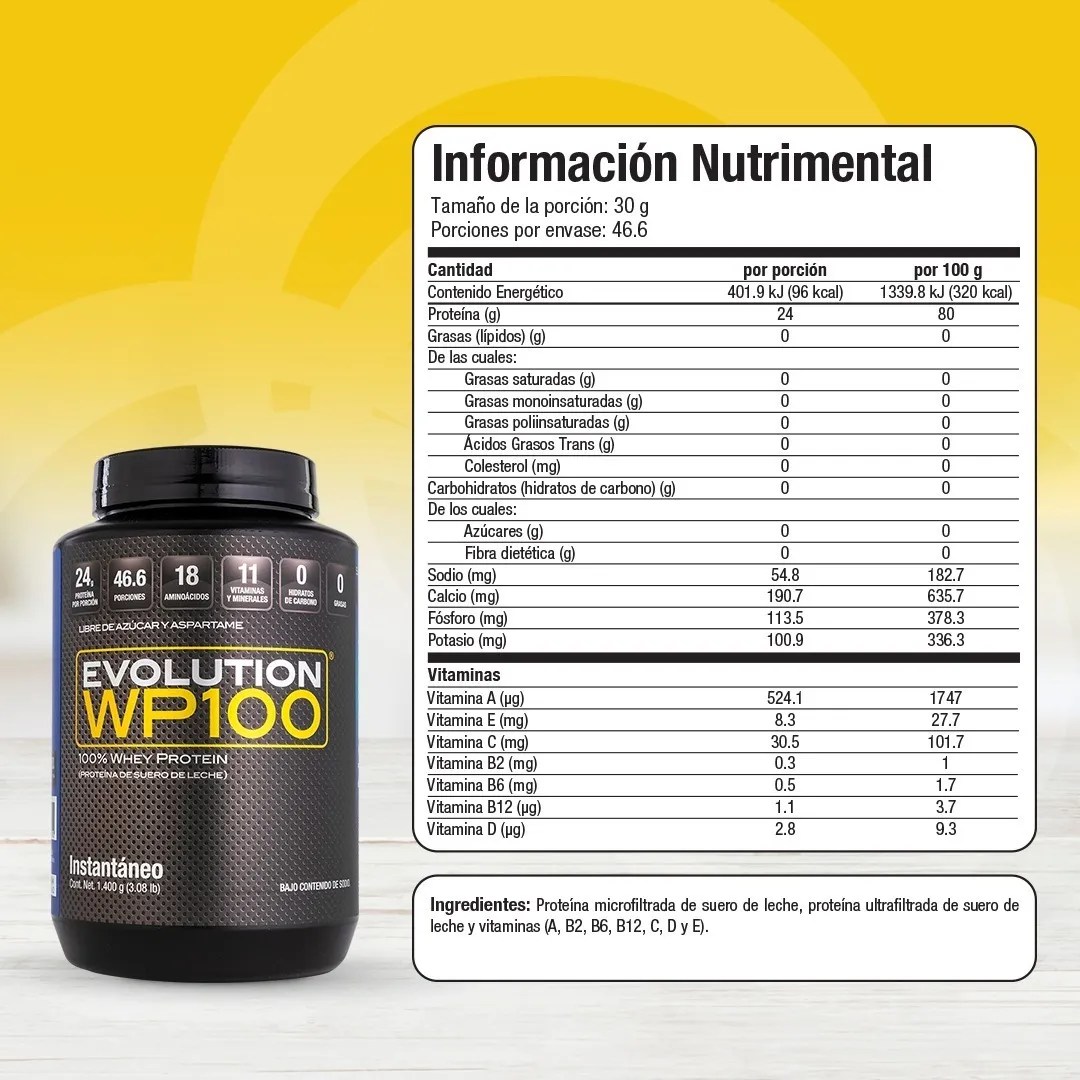 Evolution Wp100 Proteína de Suero de Leche, 0 Carbs Y 0 Grasas, Bote Natural De 1400g