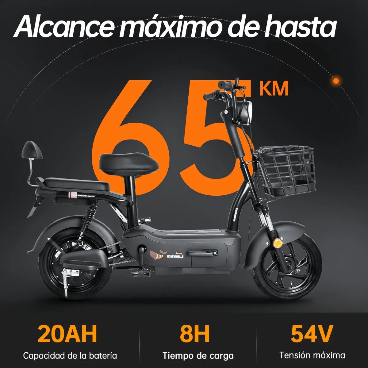 Bicicleta Eléctrica U1s 650w 31km/h 65km Moto Honey Whale