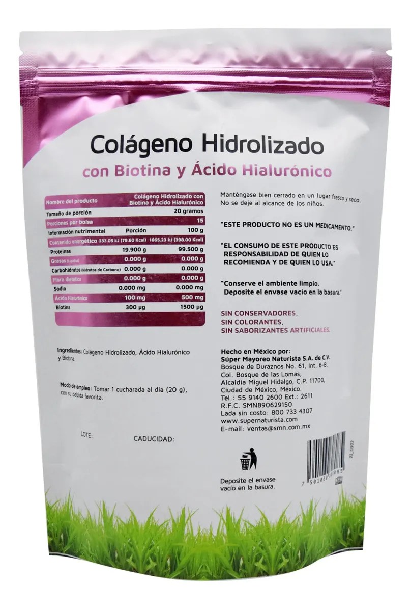 Colageno Hidrolizado Puro, Biotina, Acido Hialurónico 300 Gr Sin Sabor