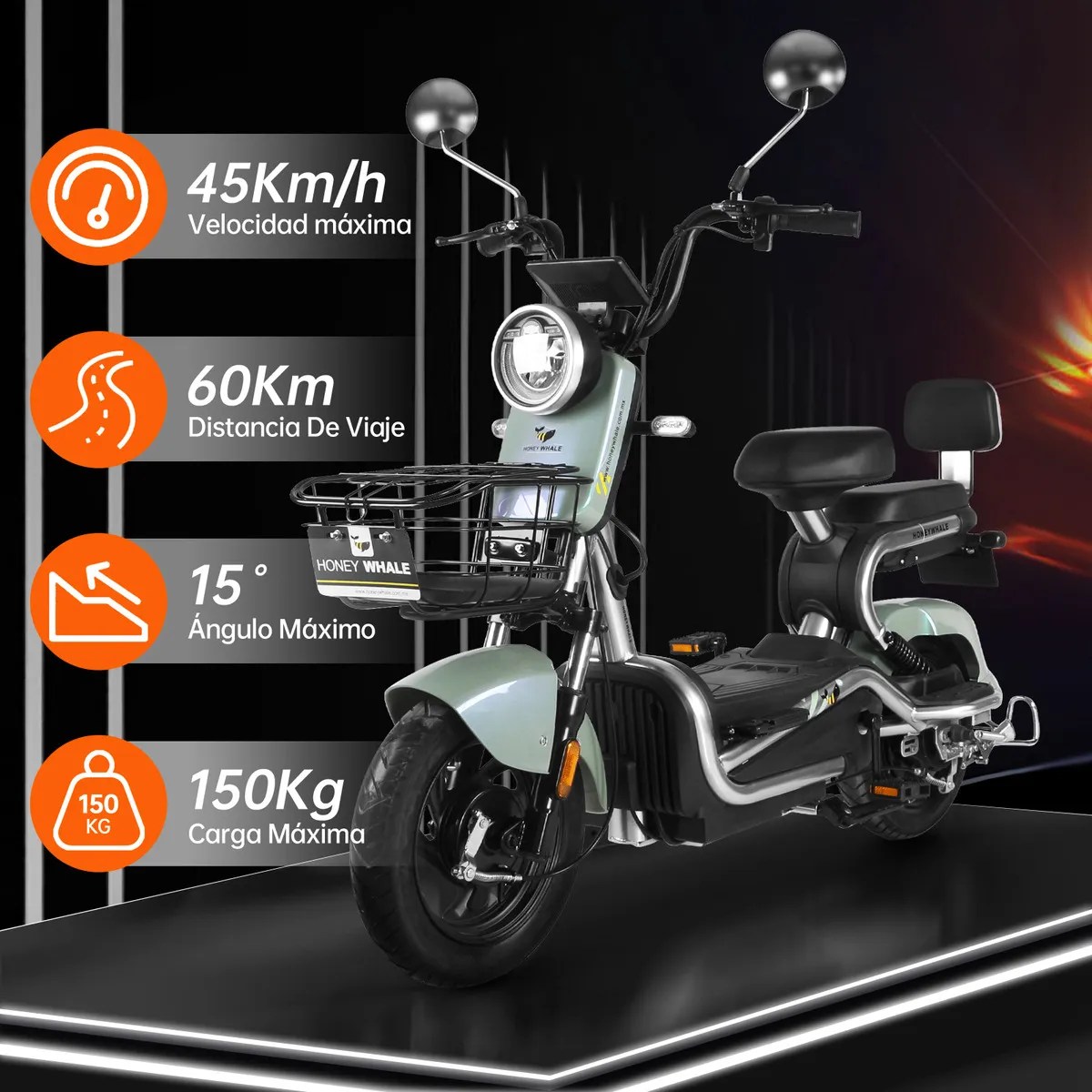 Bicicleta Eléctrica Kc 700w 45km/h 60km Moto Honey Whale – Verde