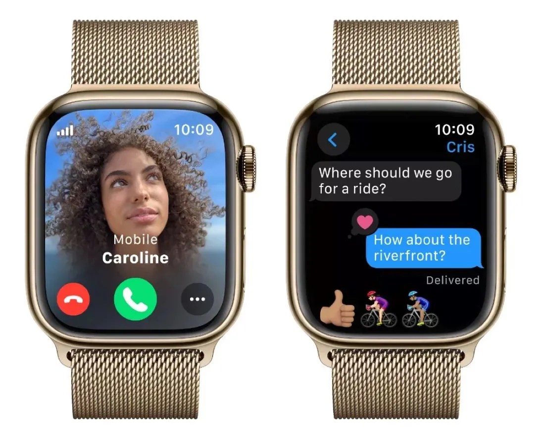 Apple Watch Series 9 GPS + Celular • Caja de acero inoxidable color oro de 41 mm • Correa estilo milanés color oro