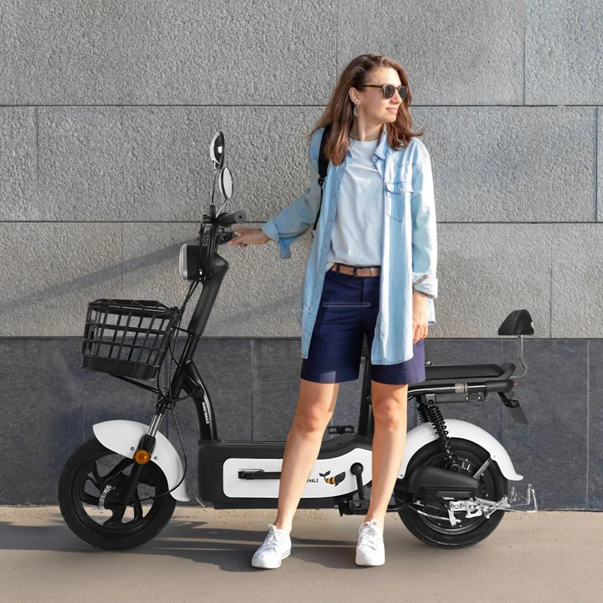 U1s Bicicleta Eléctrica Para Adultos Con Dos Asientos, Honeywhale Bicimoto Eléctrica Con Alarma, Pontencia Máxima 650w, Velocidad Máxima 31km/h, Autonomía 60-65km, Batería 20ah, Color Blanco