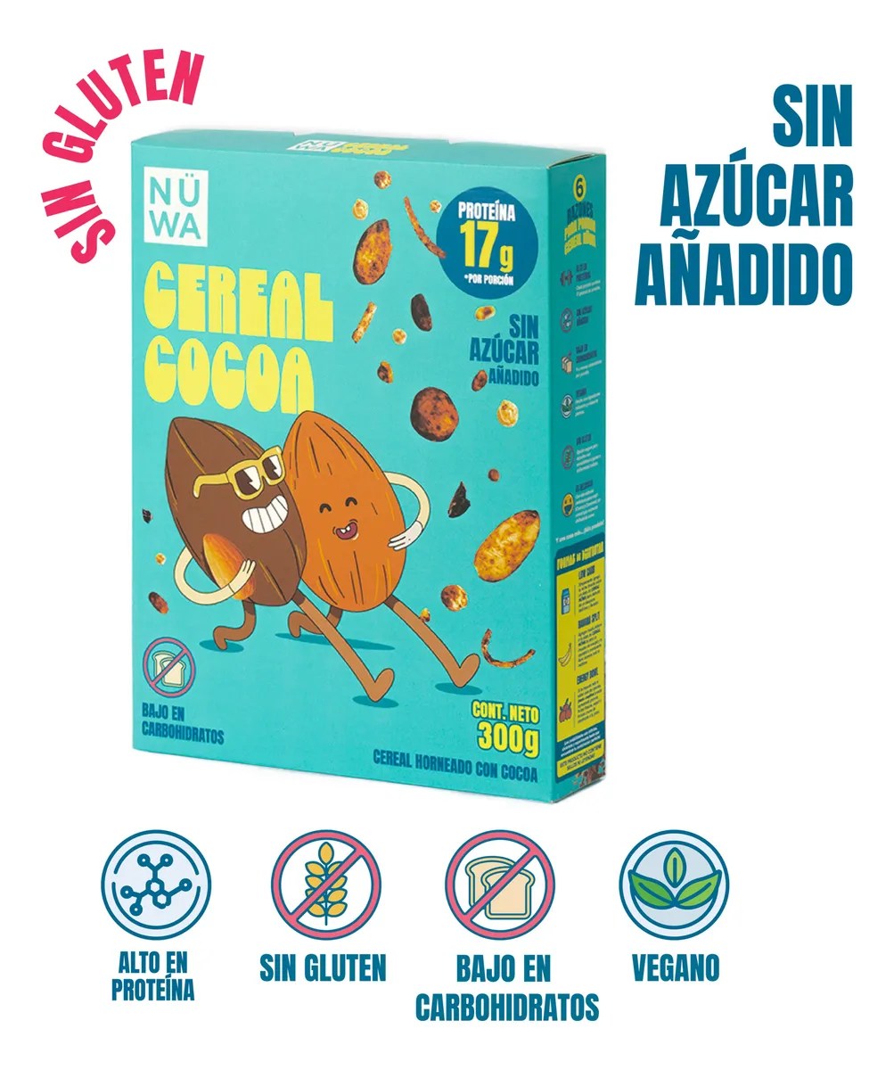 Nüwa 2pack Cereal Cacao Alto En Proteína, Sin Azúcar Añadido