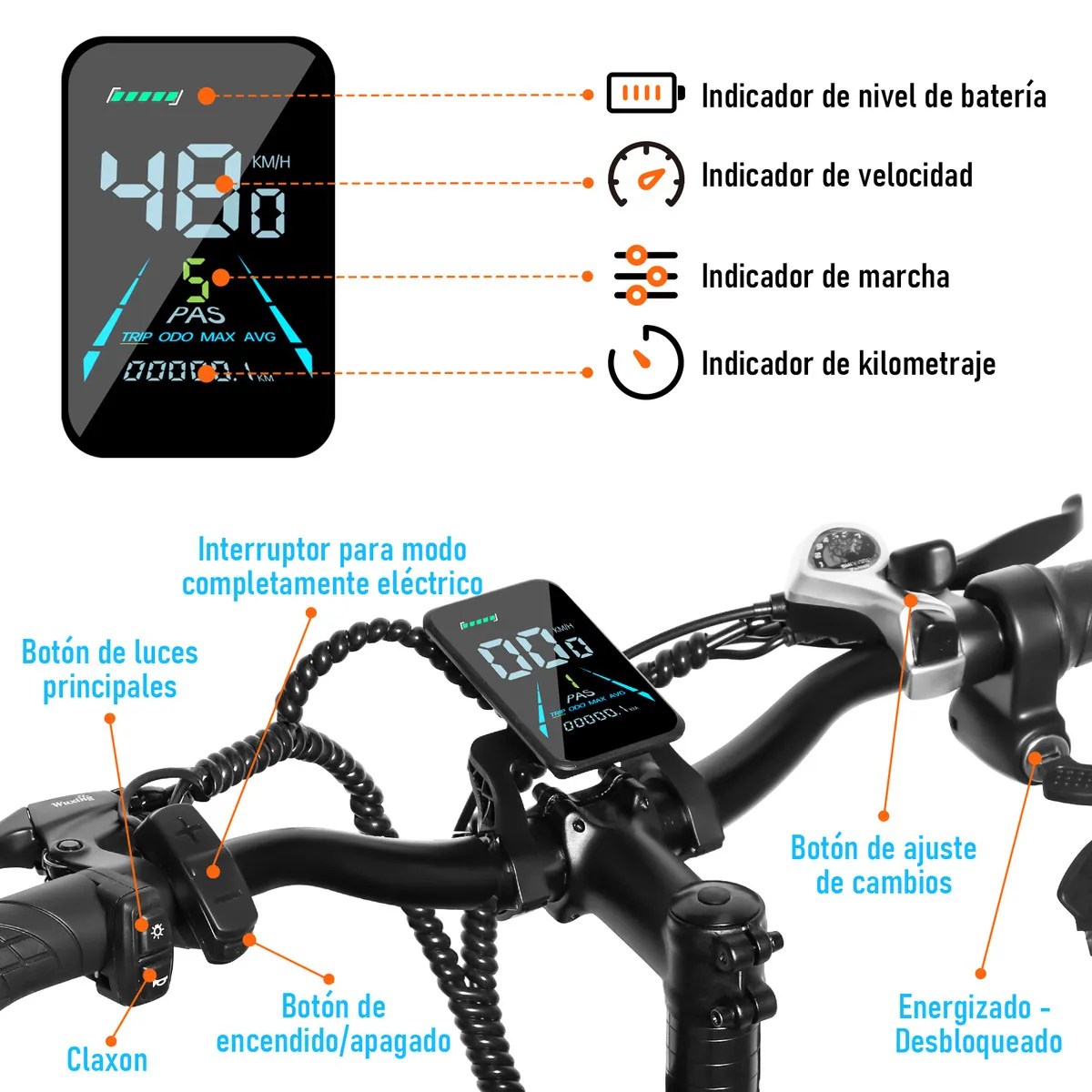 Honey Whale K7 Bicicleta Eléctrica para Adultos, Moto Bicicleta de Montaña de 7 Velocidades, Potencia del Motor 1080 W, Velocidad Máxima 48KM/H, Batería (48V, 15AH), Autonomía 40-45KM