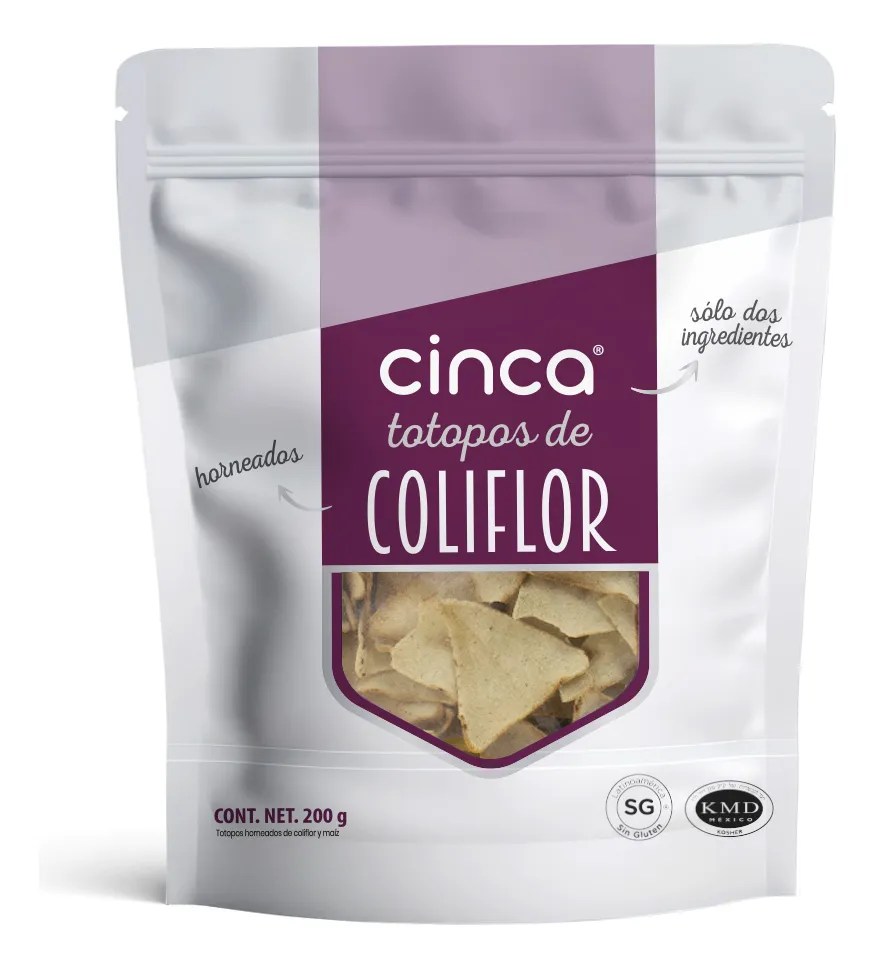 Totopos De Coliflor Cinca 200g, 15 Calorías Keto Vegano
