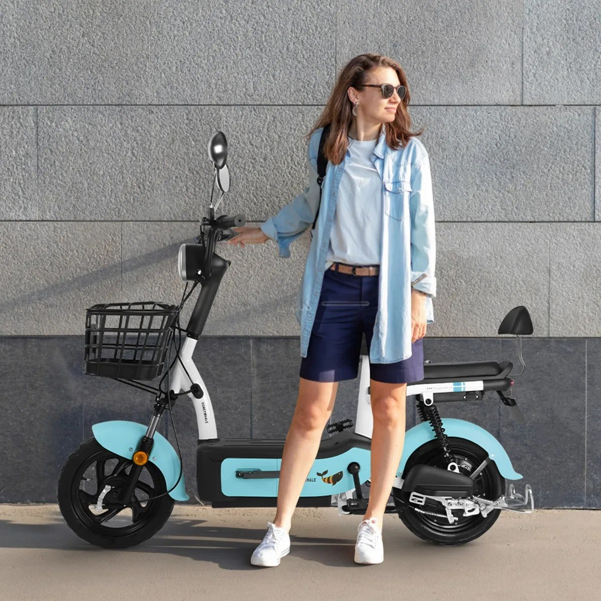U1s Bicicleta Eléctrica Para Adultos Con Dos Asientos, Honeywhale Bicimoto Eléctrica Con Alarma, Pontencia Máxima 650w, Velocidad Máxima 31km/h, Autonomía 60-65km, Batería 20ah, Color Azul