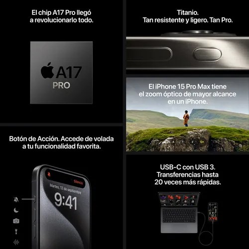 Apple iPhone 15 Pro Max (256 GB) – Titanio Azul – Distribuidor Autorizado