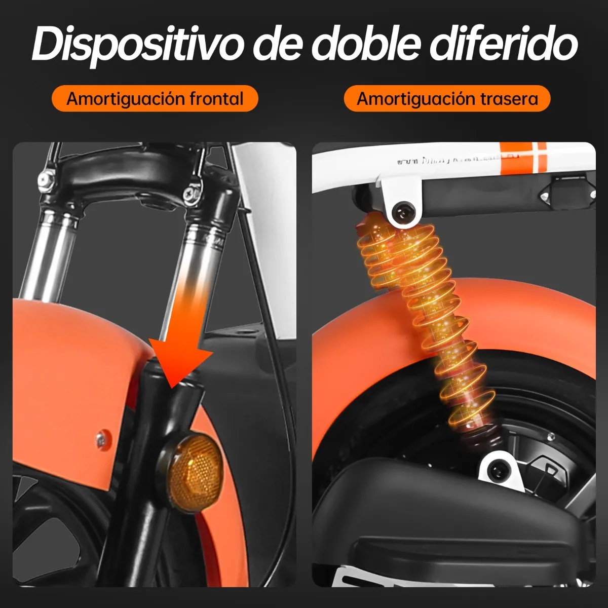 U1s Bicicleta Eléctrica Para Adultos Con Dos Asientos, Honeywhale Bicimoto Eléctrica Con Alarma, Pontencia Máxima 650w, Velocidad Máxima 31km/h, Autonomía 60-65km, Batería 20ah, Color Naranja
