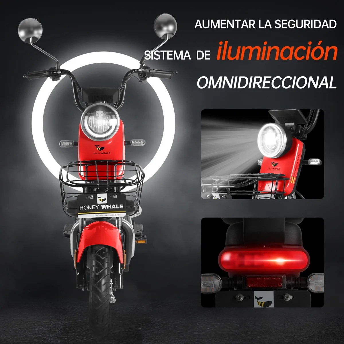 Bicicleta Eléctrica Kc 700w 45km/h 60km Moto Honey Whale – Rojo